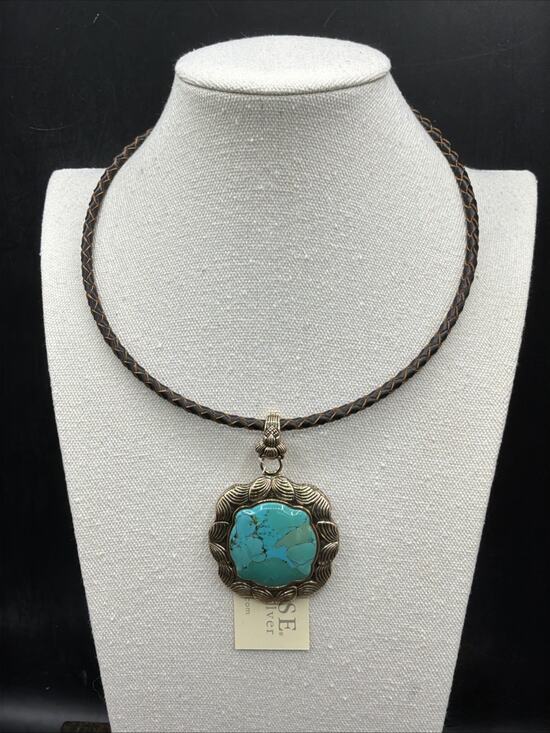 Barse Jewelry - Barse Fritillary Enhancer Necklace- Turquoise- Leather- Bronze- NWT